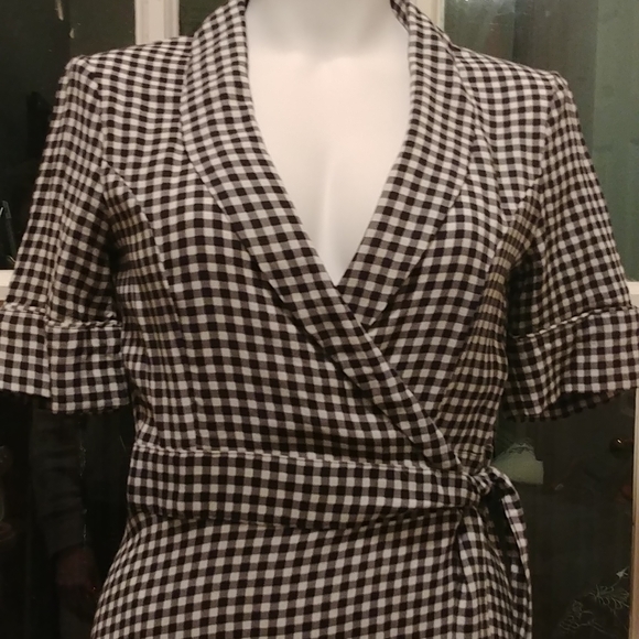 Ganni Gingham Crepe Wrap Dress - Picture 1 of 10